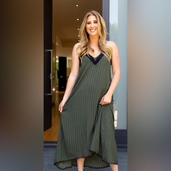 Zadig & Voltaire Risty ZV print Kaki olive green Maxi‎ Dress Size S - Picture 2 of 8